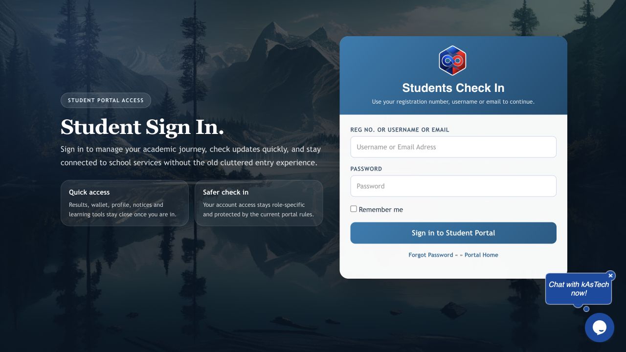 Student portal sign-in screen with empty credential fields.